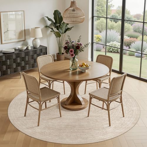 8ft Round Rug Living Room: Washable Large Vintage Neutral Area Rug Non-Slip Soft Stain Resistant Indoor Carpet for Bedroom Nursery Dining Room Under Table Bed Home House Office Playroom - Beige - color: Beige, size: 8' (Round)