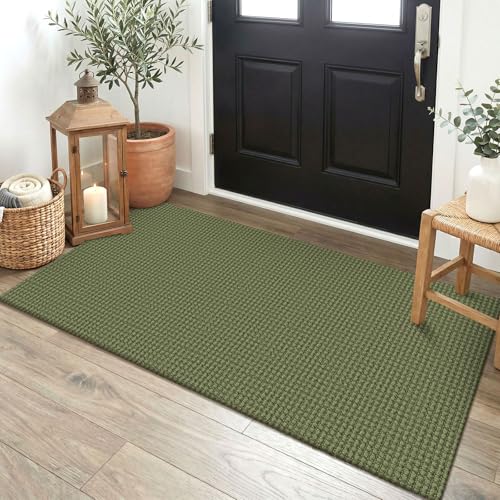 EARTHALL Woven Runner Rug 2x4 Ft Washable Runners for Hallways Cotton Non Slip Eentryway Runner Braided Indoor Floor Carpet for Kitchen, Hallway, Kitchen, Doormat, Green - color: Green, size: 2' x 4' (Runner)