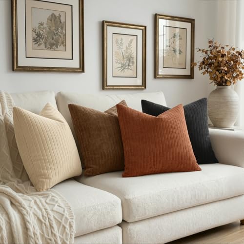 MIULEE Set of 2 Brown Decorative Throw Pillow Covers 20x20 Inch, Thick Soft Textured Striped Cushion Covers, Modern Solid Color Farmhouse Boho Pillow Case for Sofa Couch Bed Living Room - color: Brown, size: 20" x 20" (Pack of 2)
