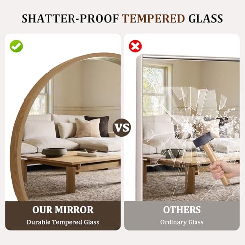 WallBeyond 36 Inch Natural Round Wood Mirror, Large Circle Wooden Frame Wall Mirror for Bathroom, Living Room, Bedroom, Entryway - color: Natural, size: 36"L x 36"W