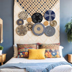 Tatuo 11 Pcs Boho Wall Basket Decor Bulrush Woven Wall Hanging Art Round Farmhouse Rustic Handmade Wicker for Summer Home, Bedroom, Living Room, Kitchen Decorations, Multi Sizes(Blue) - style: Blue