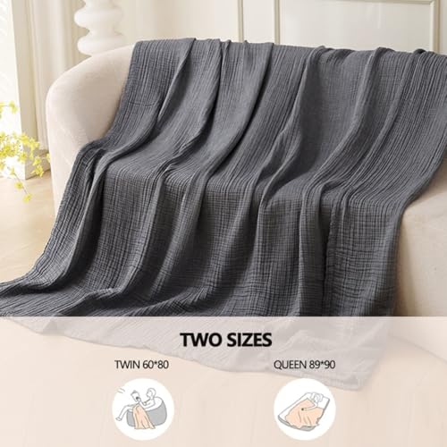 Boho Throw Blanket, 100% Cotton Ultra Soft Luxury Throw Rustic Quilt, Muslin Breathable Soft Bed Throw ，All Throw for Sofa Couch Chair 60×80 Inch (Grey Blanket, 60x80 Inch) - color: Grey, size: 60x80 Inch
