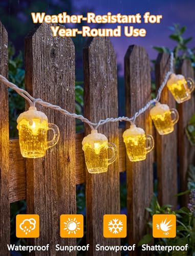 Beer Mug Outdoor String Lights, Hawaiian Decor Lights, 8.5Ft LED Tropical Beach Camping String Lights Plug in with 10 3D Beer Cup Bulbs, Summer Decor for Tent Holiday Party Garden Cinco de Mayo - color: Multicolor Beer Mug