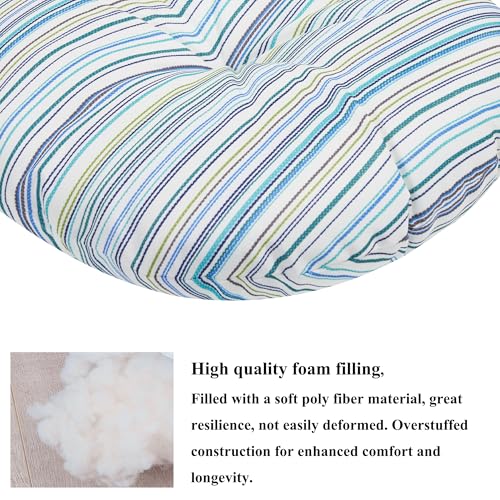 FUNHOME 15"x15"x4" Bistro Chair Cushion Set of 2, Water Repellent Round Outdoor Chair Cushions with Ties, Patio Tufted Chair Pads for Home Garden (Blue Stripe) - color: Blue Stripe