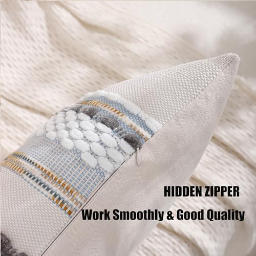 Boho Lumbar Throw Pillow Cover 14x36 Long Body Lumbar Decorative Pillow Case Accent Chenille Striped Pillowcase Farmhouse Cushion Case for Home Decor Grey Blue White (1 Piece) - color: Grey Blue White Stripe, size: 36" x 14" (Pack of 1)