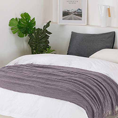 BOURINA Dark Lavender Throw Blanket 50x60 Inches Throw Textured Solid Soft Sofa Couch Decorative Knitted Blanket - color: Dark Lavender, size: 50"x60"