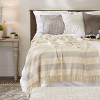 DII Rustic Farmhouse Cotton Cabana Striped Blanket Throw with Fringe, 50 x 60 - Cabana Striped Gray & Off-White - color: Gray & Off-white