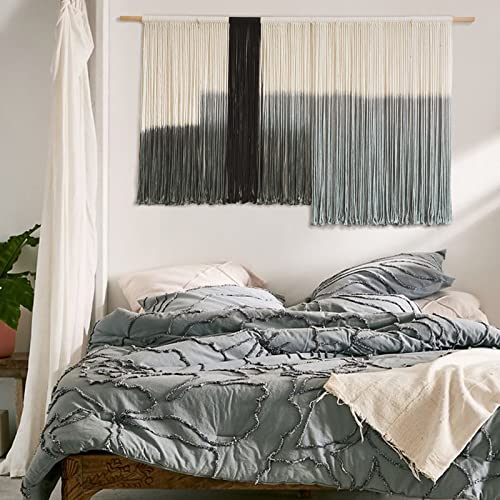 Macrame Wall Hanging Large Dip Dye Tapestry Fiber Wall Art Boho Living Room Bedroom Macrame Wall Decor 59''Wx35''L - color: Grey