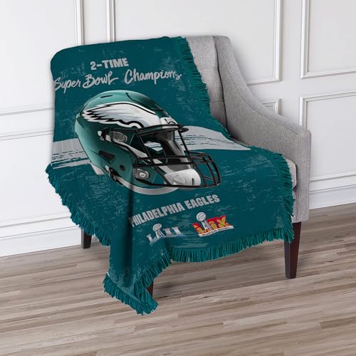 Northwest NFL Philadelphia Eagles 2025 Super Bowl LIX Multi Champ Powerhouse Woven Tapestry Wall Hanging, 48 x 60 Inches, Officially Licensed, Decorative Fringes