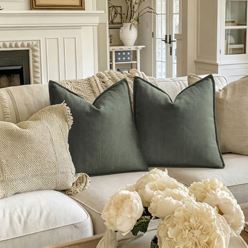 ZWJD Army Green Pillow Covers 18x18 Set of 2 Chenille Throw Pillow Covers with Elegant Design Soft and Luxurious Decorative Pillows for Couch, Bed, Home Decor - color: Army Green, size: 18" x 18" (Pack of 2)