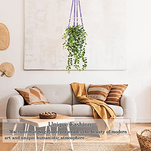 Augshy Macrame Hanging Planter, Hanging Planters for Indoor Outdoor Home Decor, Hanging Plant Holder No Tassels Set of 2 with 4 Hooks - color: Purple, size: 35 Inches
