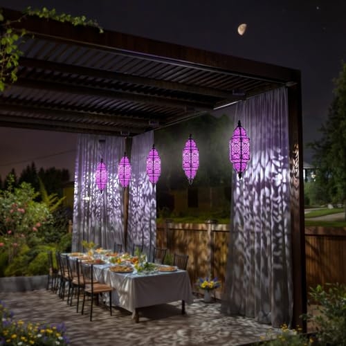 Twinkya Hanging Solar Lights Outdoor Garden Decorative Solar Lantern Waterproof Metal Moroccan Outdoor Decorations for Patio Pathway Yard Porch Backyard Garden Decor (Purple, 1 Pack) - color: Purple, size: 1pack