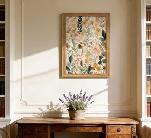 Vexlynora Vintage Watercolor Floral Framed Wall Art - Cottagecore Pastel Flower Canvas Wall Decor Boho Plant painting Picture Retro Country Botanical Artwork for Living Room Bedroom - color: Floral, size: 10"L x 8"W