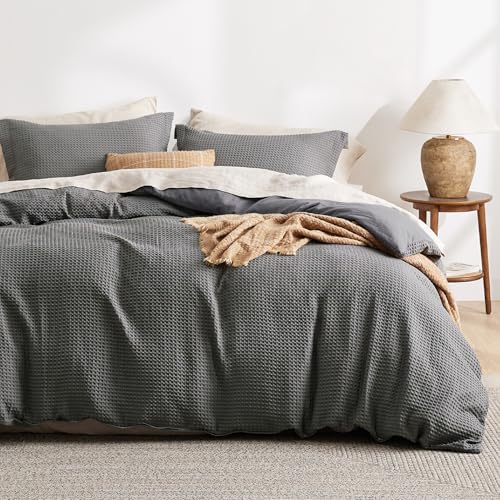 Bedsure Textured Duvet Cover Queen Size, Soft & Breathable Comforter Cover for All Season, 3 Pieces Wrinkle-Resistant Zipper Bedding with 8 Corner Ties, Dark Grey - color: 10 - Dark Grey (No Comforter), size: Queen (90" X 90")