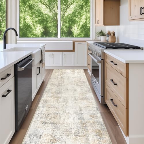 Capslpad 2x10 Beige Abstract Hallway Runner, Ultra Soft Fabric Washable Runner Rug, Non-Slip Rubber Backing, Stain Resistant Low Pile Runners for Hallways, Kitchen, Entryway, Bedroom, Laundry - color: Beige, size: 2' x 10' (Runner)