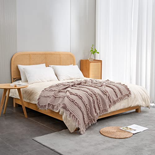 Ultra Soft Pre-Washed Quilted Throw Blanket, Ruffle Fringed Dusty Rose Pink Decorative Throw, Stone Washed Chic Rustic Blanket for Sofa Couch Bed Chair, 50"x 60" - color: Dusty Rose, size: 50"x60"