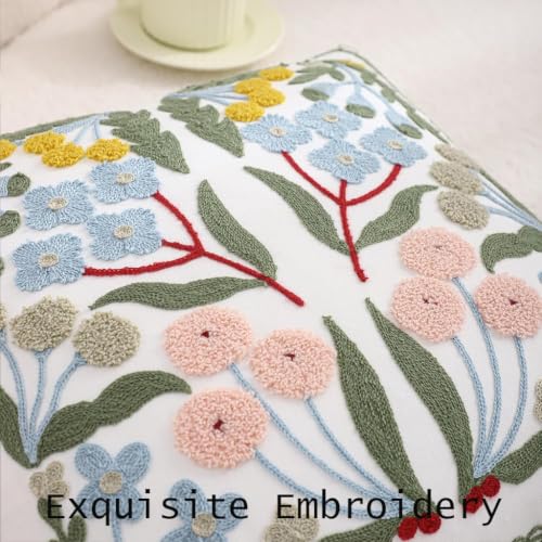 Embroidered Throw Pillow Covers 18x18 Pack of 2 Decorative Pillow Covers Blue Floral Pillowcases Farmhouse Pillow Cushion Cases Square Flower Pillow Case Summer Home Decor - color: Blue Floral