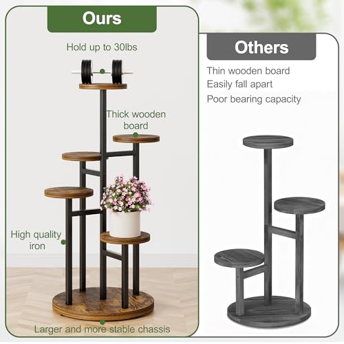 5 Tiers Wood Plant Tables Indoor Plant Stand Tall Metal Wood Plant Shelf Outdoor Indoor Plant Table Rack Tiered Plant Stand Garden Accessories for Living Room Balcony Patio - BlackRound - color: BlackRound, size: 5-tiers