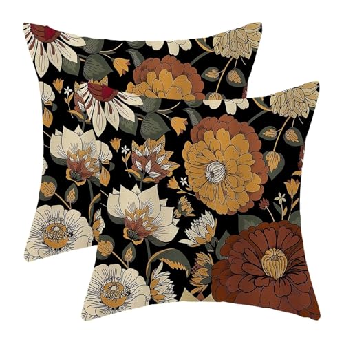 Boho Floral Botanical Pillow Covers 16x16 Inch Set of 2, Mid Century Morden Abstract Outdoor Decorative Retro Flower Throw Pillows Bohemian Flowers Couch Cushion Case for Chair Sofa Bedroom - color: Vc5, size: 16" x 16" (Pack of 2)