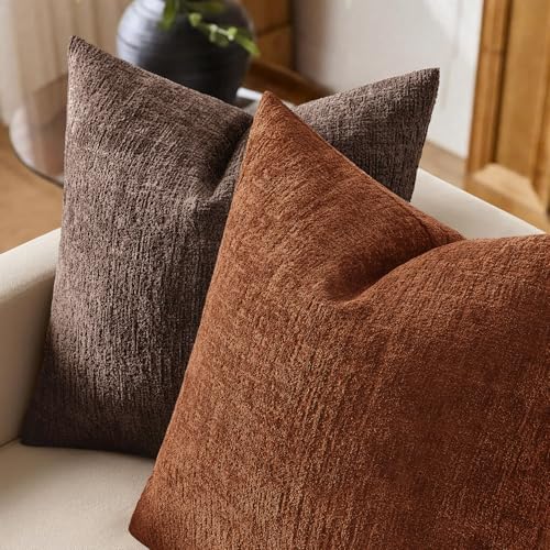 MIULEE Decorative Throw Pillow Covers 18x18 Pack of 2 Rust Couch Pillow Covers Fall Soft Cozy Textured Chenille Pillowcases for Home Decor Sofa Living Room Cushion Bedroom - color: Rust, size: 18" x 18" (Pack of 2)