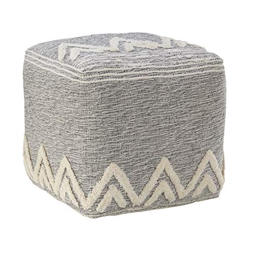 LR Home Gray/Ivory Geometric Hand-Woven Polyester Ottoman Pouf for Home Decor | Modern Transitional Foot Rest for Bedroom & Living Room Decor | 16 x 16 x 16 Stuffed Ottoman for Seating - color: Gray/Ivory, size: 16"D x 16"W x 16"H