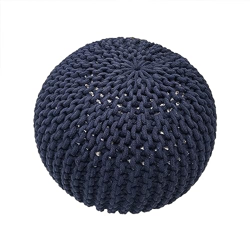 Nahunta Knitted Round Pouf - Cotton - Navy - color: Navy Blue