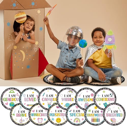 Tinideya 12 Pcs Kids Carpet Circle Seats for Class 16 Inch Round Classroom Rug Back to School Floor Cushions Soft Educational Mat Non Slip First Day of School Learning Playing Areas(Positive) - style: Positive