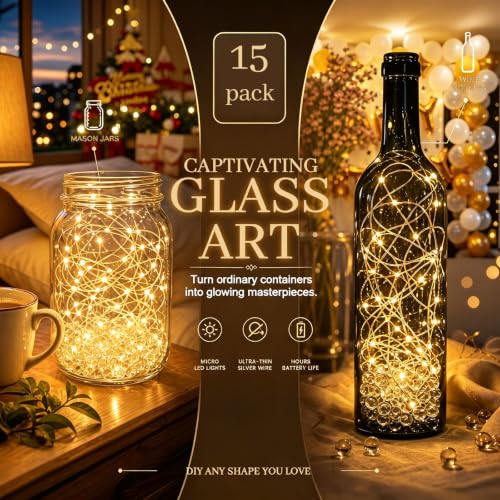 DomeStar 15 Pack Battery Operated Fairy Lights, Warm Fairy Led Lights for Mason Jars DIY Crafts Wedding Table Centerpieces - color: Warm White, size: fifteen