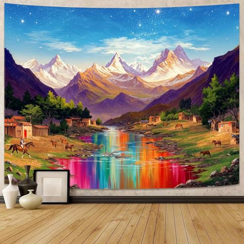 Wegklazax Rainbow River Tapestry, Fantasy Scenic Wall Art for Room Decor, Vibrant Nature Home Decor 60" L x 44" W - color: Blue Red, size: 60"L x 44"W