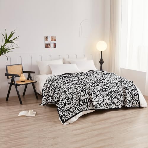 MH MYLUNE HOME Ultra Soft Leopard Throw Blanket (50x60 inches) Microfiber Blanket Plush Warm Reversible Cheetah Blanket Leopard Pattern Throw for Couch Bed Sofa - Black and White, 50"x60" - color: Leopard Black White, size: 50"x60" - 550 GSM