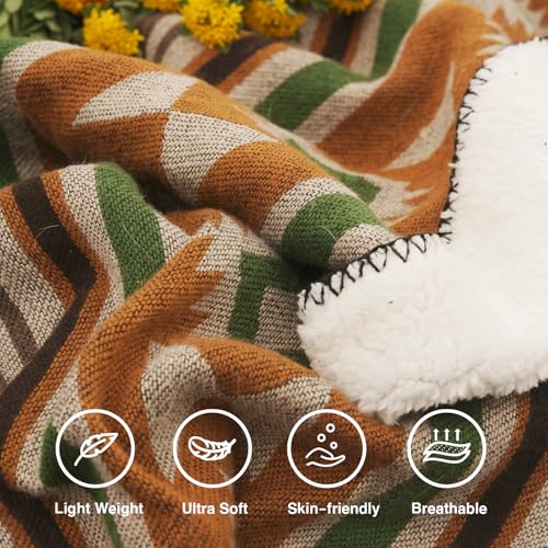 Aztec Throw Blanket with Soft Sherpa Lining, Traditional Southwestern Navajo Tribal Style Warm Throw for Camping, Outdoor, Cozy Boho Blanket for Couch, Sofa, Bed, 50"x60", Yellow - color: Yellow, size: 50" x 60"