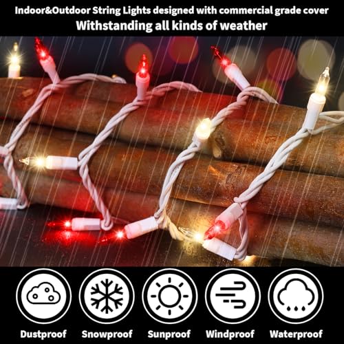 LAMPHOME 100 Count Red Clear Valentine Lights, Connectable 20ft Valentine Room Lights, Plug in Pink Christmas String Light Indoor Outdoor for Christmas Bedroom Valentines Party - color: Red and Clear-White Wire
