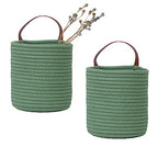 2pack Small Hanging Basket-Cotton Rope Wall Basket with Handle, Hanging Storage Baskets, Shelf Baskets Storage Bin Closet Organizer - 6.3" x 7", Woven Plant Basket (Green) - color: Green