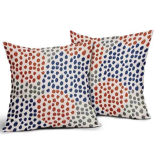 Blue Orange Pillow Covers 16x16 Set of 2 Boho Design Gray Dot Throw Pillows Modern Trendy Fall Print Decorative Outdoor Pillowcase Holiday Cushion Cover Linen Pillow Case Decor for Sofa Couch Bed - color: Blue Orange Dots, size: 16" x 16" (Pack of 2)