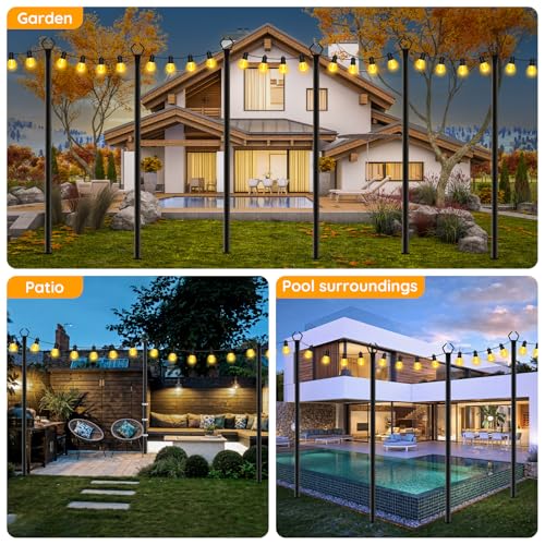 AHRLHR 2 Pack String Light Poles,Poles for Outdoor String lights10 Ft Metal Poles with Fork for Outdoor String Lights,Outdoor Light Poles with Fork,Patio,Deck,Backyard - size: 2 Pack-10FT