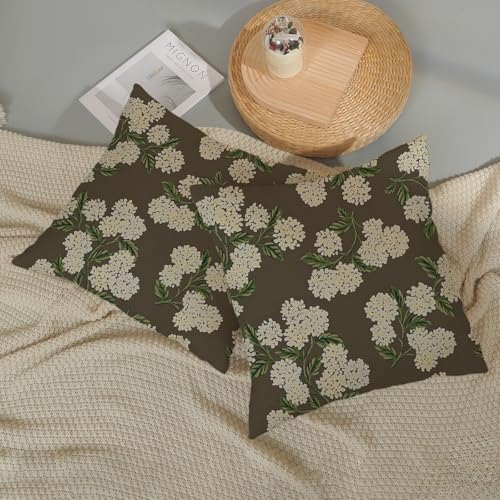 Brown Spring Pillow Covers 16x16 Inch 2 Pcs Green Yellow Hydrangea Flower Decor Throw Pillows Vintage Floral Seasonal Summer Outdoor Decoration Pillowcase Linen Cushion Cover for Couch Sofa - color: Brown Hydrangea, size: 16" x 16" (Pack of 2)