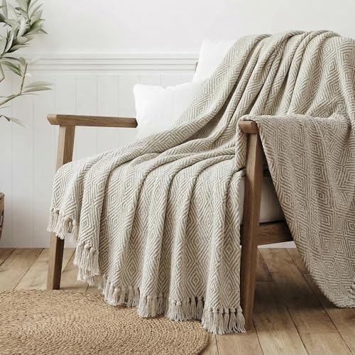 Americanflat 50x60 Throw Blanket - Soft and Breathable Cotton Throw Blanket for Couch, Bed, Chair - Decorative Blankets Perfect for Home, Office, or Outdoor Use - Cream and Beige Diamond Design - color: Cream Beige Diamond