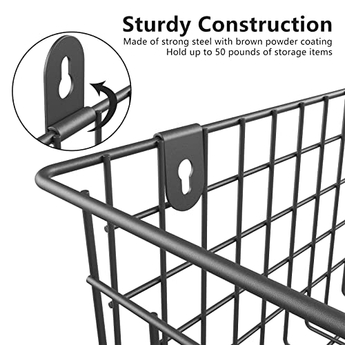 MaraFansie [Extra Large] Wire Basket 2-Pack Hanging Wall Organizer Cabinet Storage Basket Wall Mounted Shelves Rustic Farmhouse Decor for Home Kitchen Bathroom, BLACK - color: Black-2 Pack, size: 2 Pack
