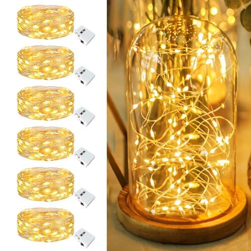 6 Pack Fairy Lights Battery Operated - 7ft 20 Led Twinkle Lights 3 Modes, Bulk Mini String Lights Waterproof for Mason Jars Vases DIY Party Wedding Fathers Day Decoration -Warm White - color: Warm White, size: 6 Pack