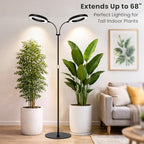 LBW Dual Head Grow Light with Stand for Indoor Plants, Full Spectrum Grow Light for Tall Plants, Adjustable Height up to 68", Auto Cycle Timer 6/8/12/16H, 5-Level Dimmable, 3 Lighting Modes, Black - size: 2 Head 6.3" Black