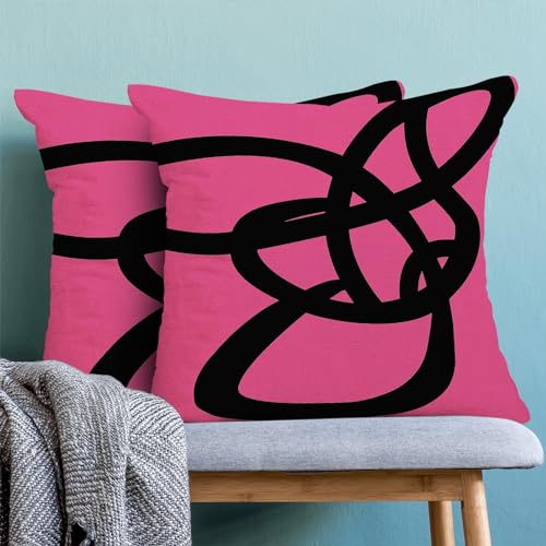 Black and Hot Pink Pillow Covers 16x16 Set of 2 Geometric Abstract Modern Art Line Throw Pillow Covers Modern Minimalist Decorative Square Linen Cushion Case Boho Decor for Home Sofa Outdoor - color: Hot Pink Abstract Art Line, size: 16" x 16" (Pack of 2)