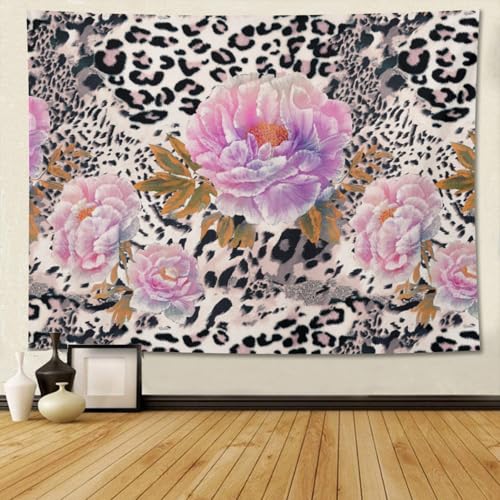 Keiutexe Cheetah Leopard Print Floral Tapestry 60" X 40" Wall Hanging Party Decorations Home Decor For Bedroom Living Room Dorm (150 X 100cm) - color: Cheetah Leopard Print Floral, size: 60 X 40 Inch