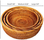 3 Pack Hadewoven Round Rattan Fruit Basket Wicker Food Tray Weaving Storage Holder Dinning Room Bowl, 10 Inch Small Wicker Basket Serving Tray Woven Basket for Bread,Snack,Brown(3-Size Kit) - size: 3-Size Kit (Includes 10")