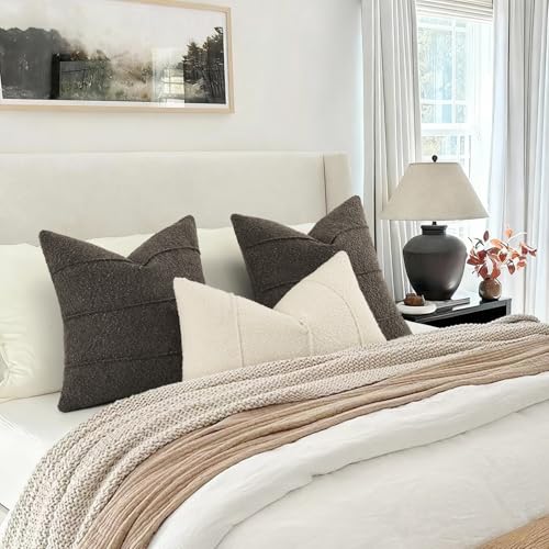 YCOLL Textured Boucle Throw Pillow Covers 16x16 Pack of 2 - Soft Neutral Striped Cushion Covers, Cozy Accent Decorative Pillow Covers for Couch, Sofa, Bed, Living Room (Dark Gray) - color: Dark Gray, size: 16" x 16" (Pack of 2)
