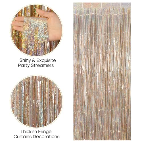 2 Pack Fringe Curtains Backdrops, Foil Fringe Curtains, Door Streamers for Birthday Wedding Bridal Shower Holiday Graduation Party Decorations, Photo Booth Backdrops, Glitter Champagne - color: Glitter Champagne