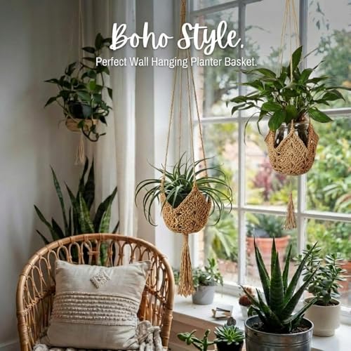 Shappy 3 Pack Boho Macrame Plant Hanger, Large Hanging Planter Plant Holder Pot Hanger Hanging Basket Wall Planters, Plants Lover Gift for Indoor Garden (Classic,Brown) - color: Brown, size: Classic
