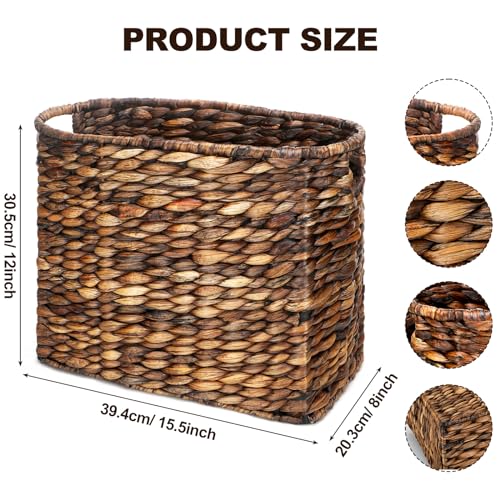 Tatuo Seagrass Magazine Baskets Magazine Holder Tall Narrow Woven Storage Wicker Basket Floor Bathroom Home Office Handwoven Holder for Books, Newspaper, File and Mail(Dark Brown) - color: Dark Brown