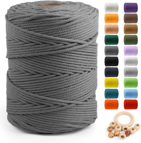 Macrame Cotton Cord 5mm x 328yds, ZUEXT Natural Handmade Light Grey Braided Cords 4 Strands Knitted Rope String for Craft Wall Hanging Weaving Tapestry Dream Catchers Hanger DIY Gift (300m) - color: Light Grey, style: 5mm x 300m