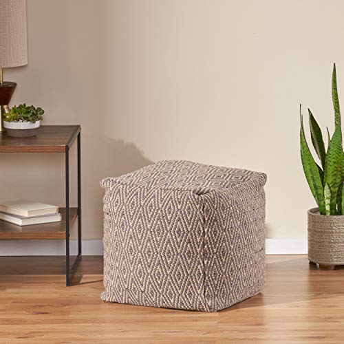 Foamma Pouf Ottoman Grey+Brown, 15"x15"x15" - Square Ottoman Foot Rest for Living Room and Bedroom, Pouf Footstool, Foot Rest for Couch, Boho Furniture for Home - color: Grey + Brown