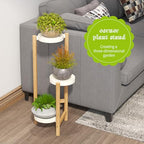BMOSU Plant Stand For Indoor Outdoor Bamboo 3 Potted Holder Shelf Plant Rack Plants Corner Plant Shelf Plant Display Rack(White)